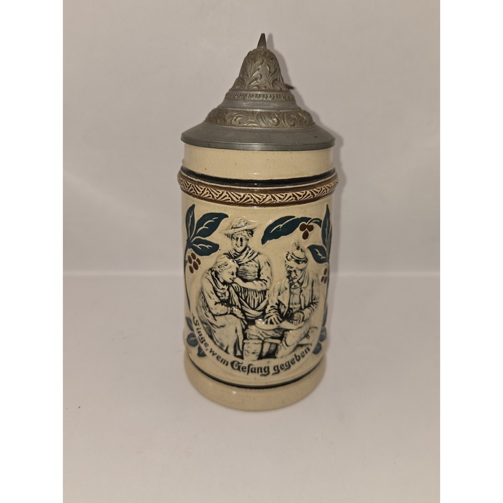 Antique German Beer Stein - Lidded - 8" - unknown maker
